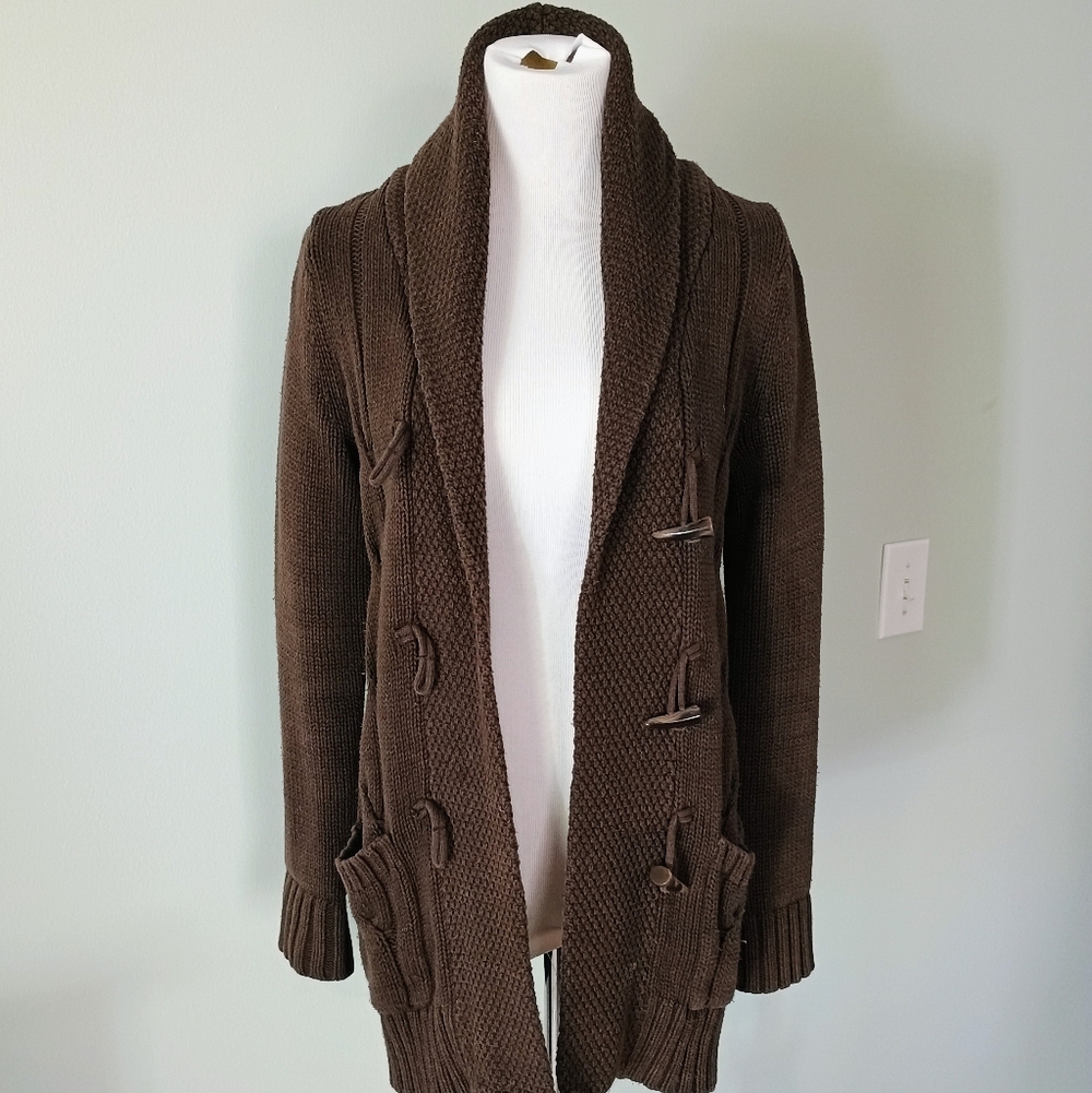 Brown XS Old Navy Cable Knit Toggle Cardigan With Pockets And Shawl Collar